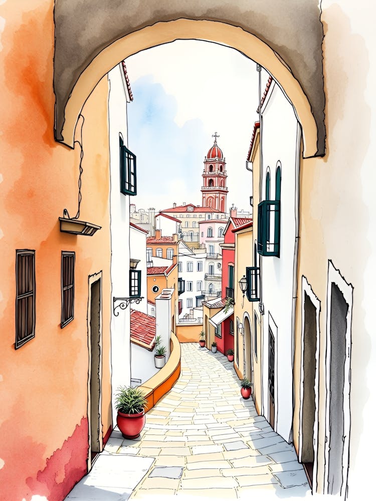 Aquarellstraße in Portugal