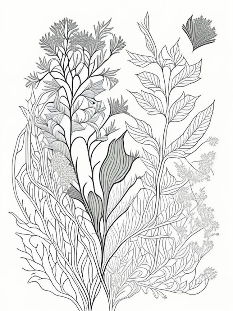 Pleurisy Root Herb William Morris Inspired Line Drawing 2