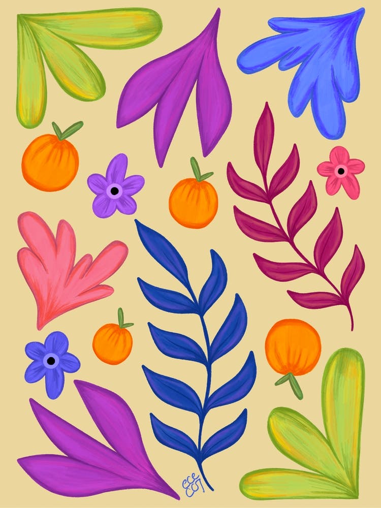 Colorful Leaves And Flowers