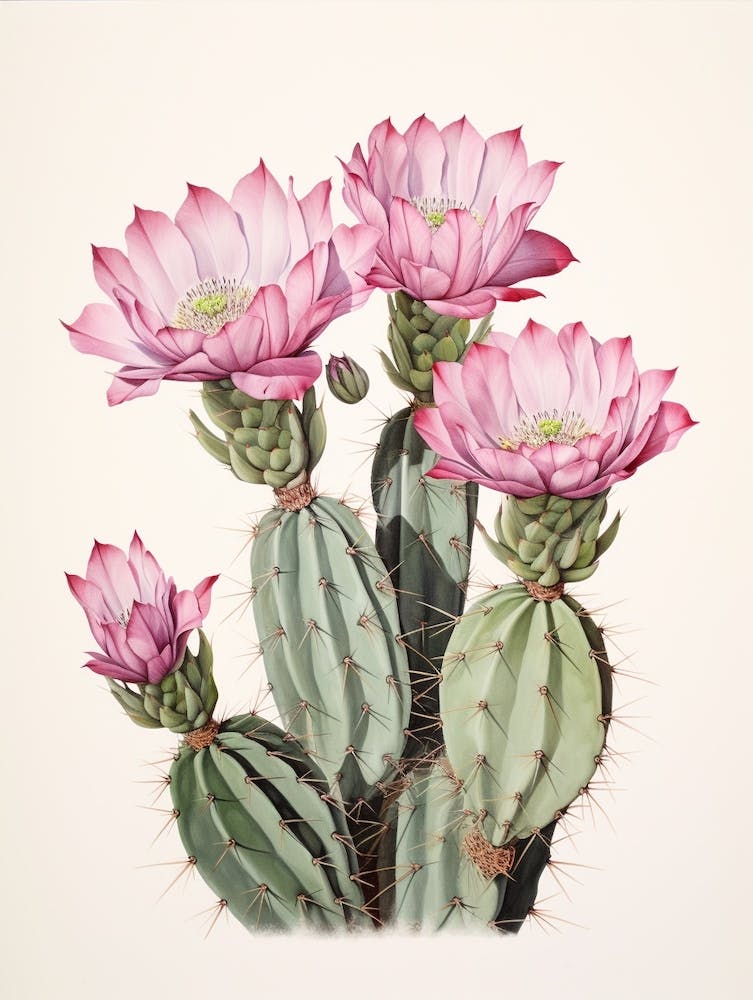 Vintage Cactus Illustration Gymnocalycium Cactus 1