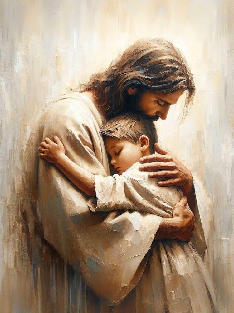 Love And Support, Christian Painting, Jesus Hugging Boy, Jesus Shepherd Art, Lds Art, Bible Prints, Christian Nursery Art, Jesus With Kids