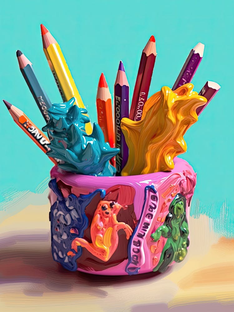 Fancy Pencil Holder Oil Painting 1