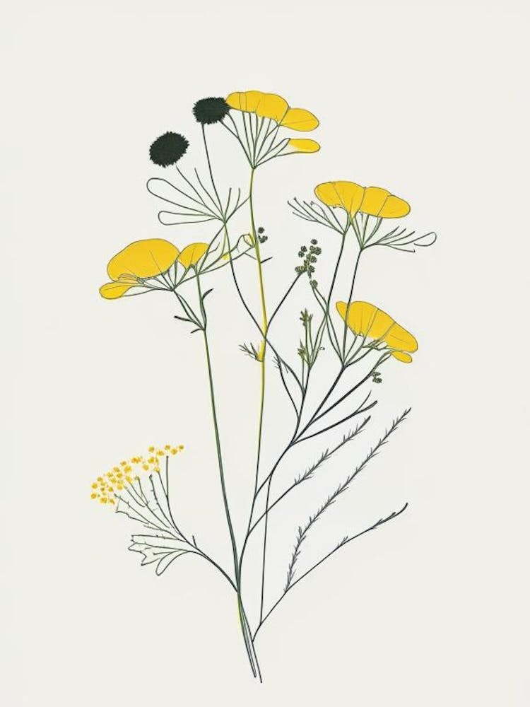 Feverfew Spices And Herbs Minimal Line Drawing 4