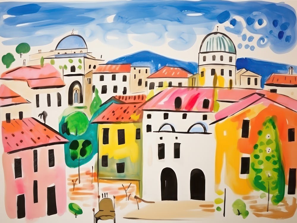Bergamo Italy Cute Watercolour Illustration 1