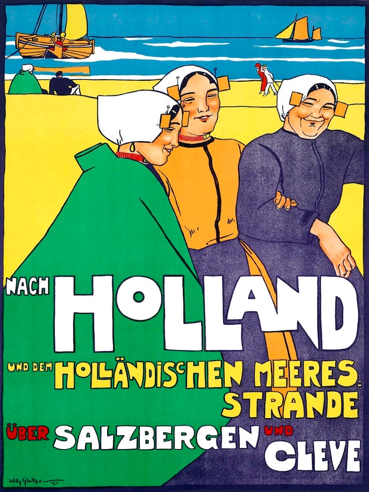 Holland, Women In Traditional Costumes On The Coast