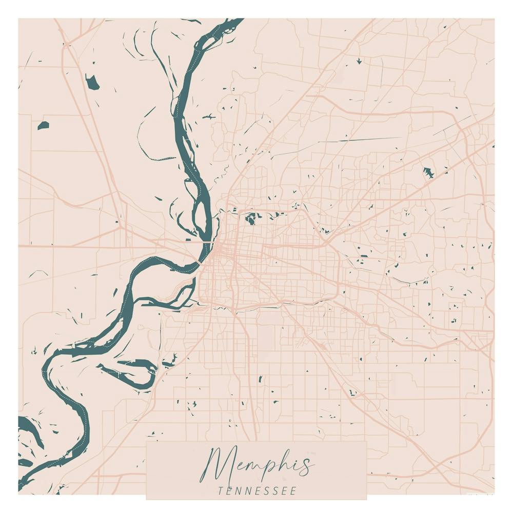Memphis Tennessee Pink and Blue Cute Script Street Map 1