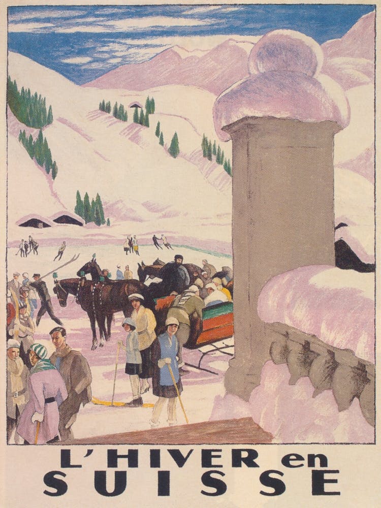 L'Hiver En Suisse Switzerland Vintage Ski Poster 1