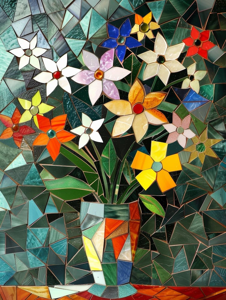 Mosaic Flowers In A Vase 1