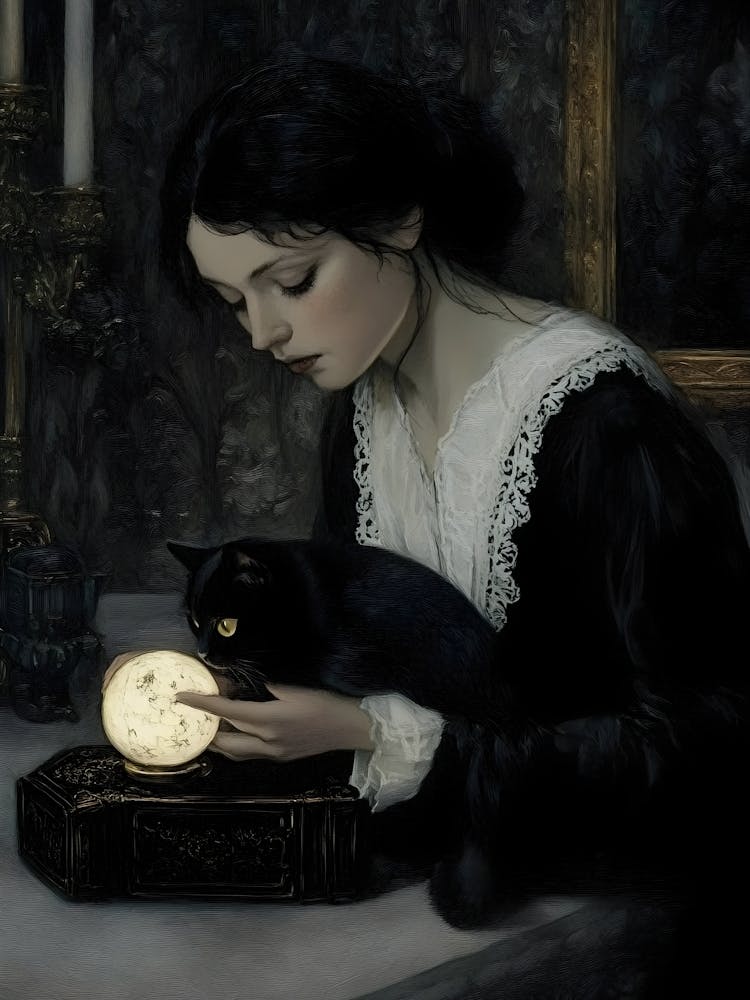 Dark Gothic Woman With A Black Cat