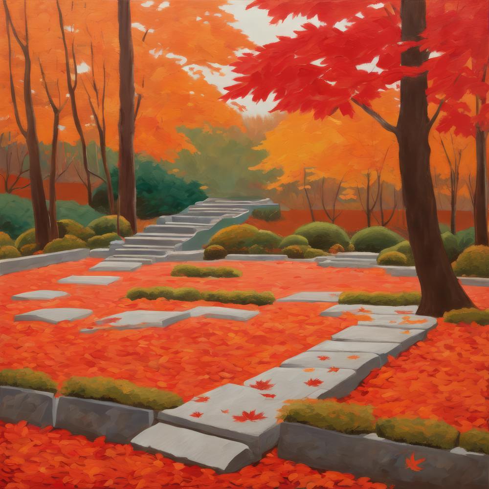 Japanese Zen Garden During Autumn Style of David Hockney 3