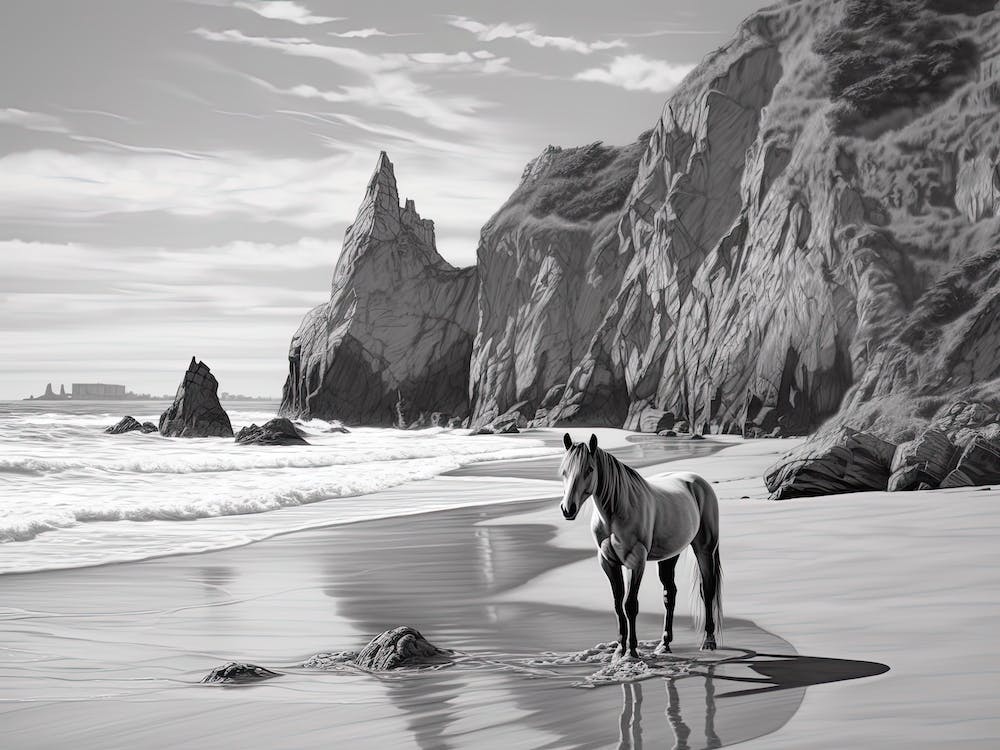 A Horse Oil Painting In Pfeiffer Beach California, Usa, Landscape 4