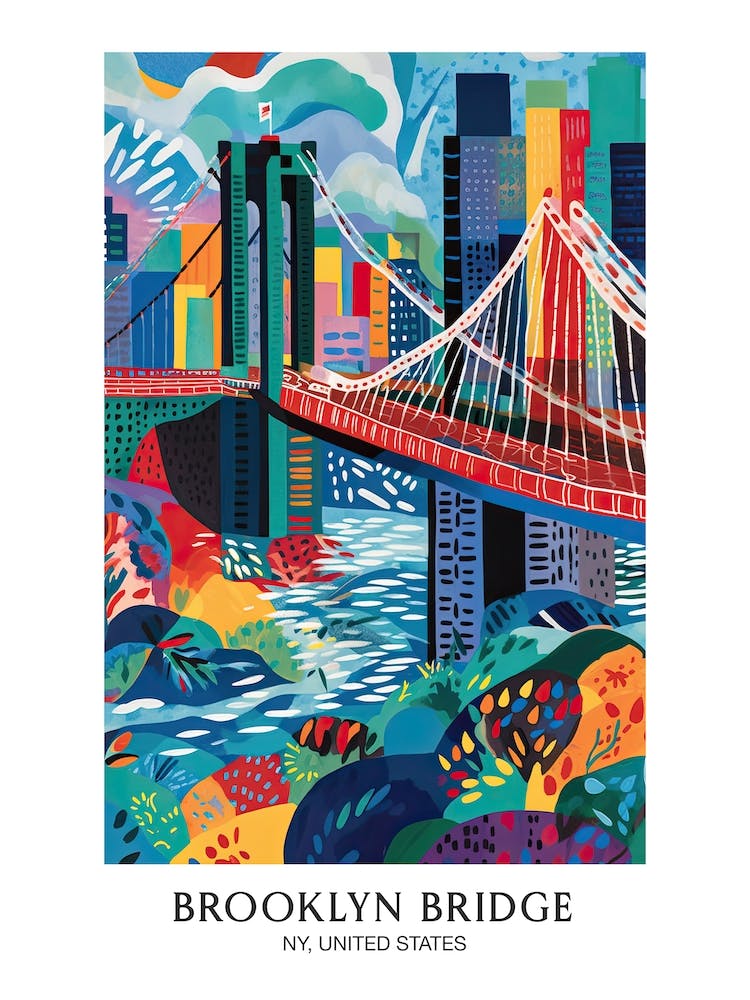 Brooklyn Bridge United States Colourful 3 Travel Poster