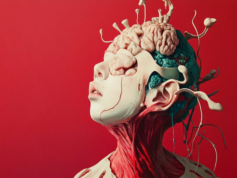 Human Head With Brain on Red