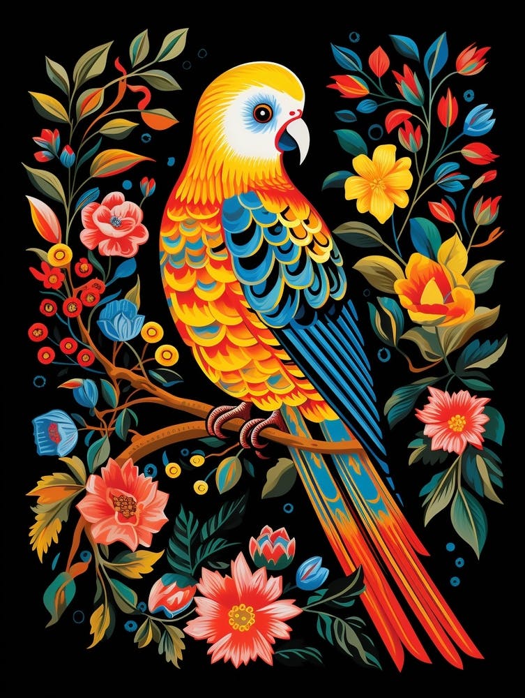 Folk Bird Illustration Budgerigar 2