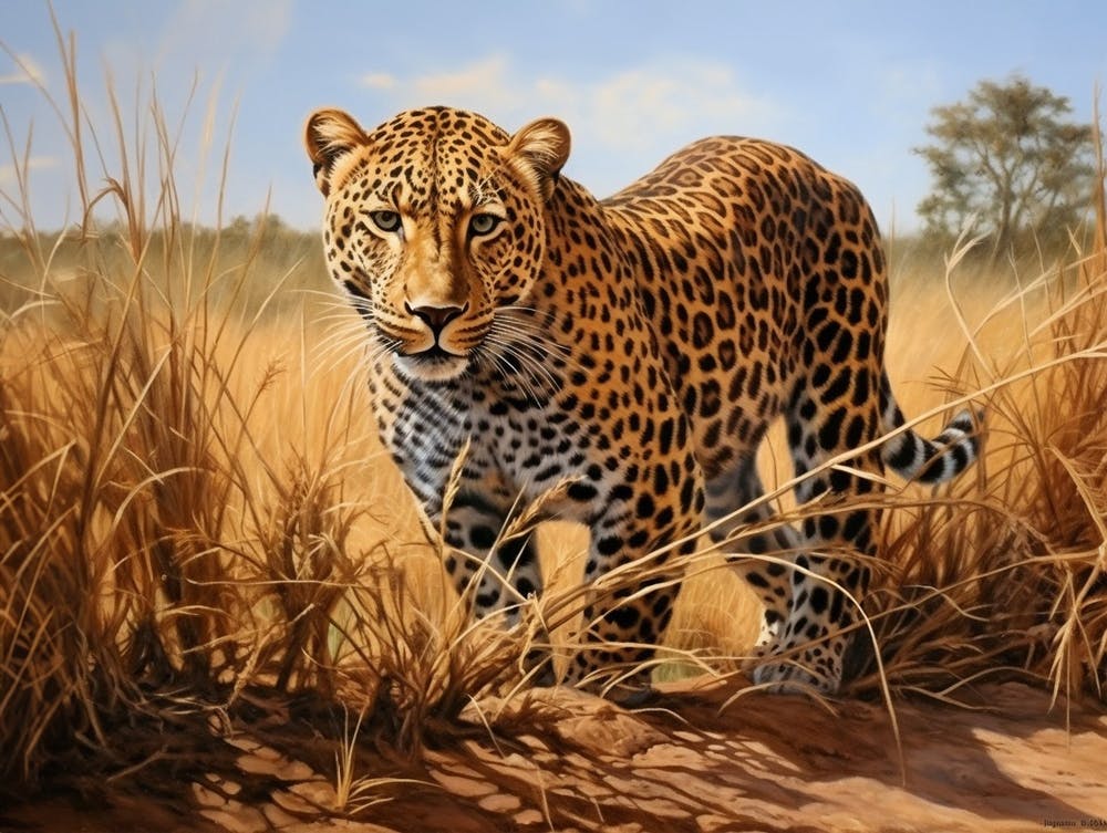 African Leopard Stealthily Stalking Prey Realism 3