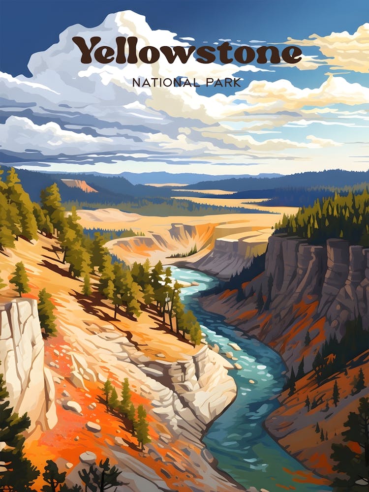 Yellowstone National Park Grand Prismatic Hot Spring Travel Art