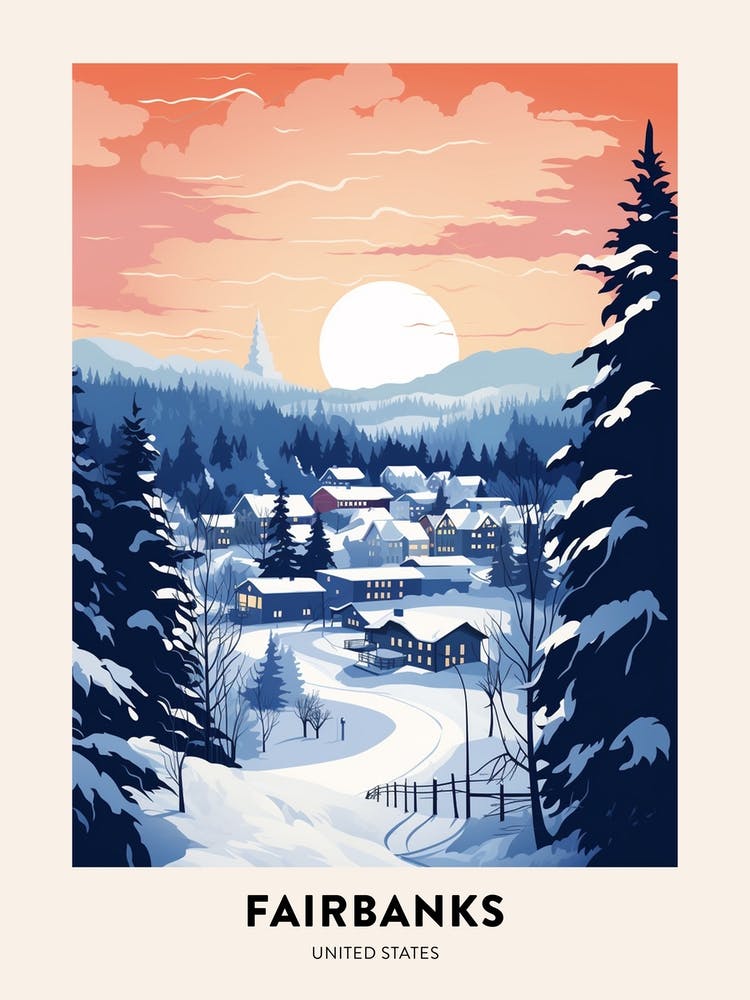 Winternacht Reiseposter Fairbanks Alaska 1