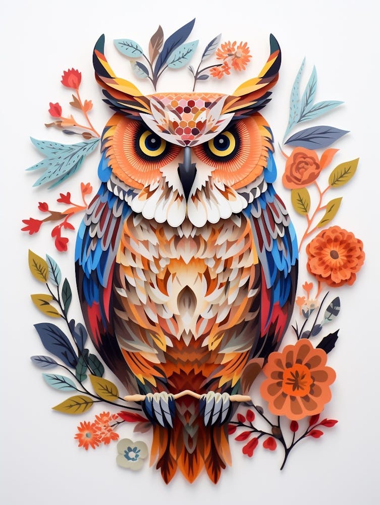 Scandinavian Bird Illustration Great Horned Owl 1