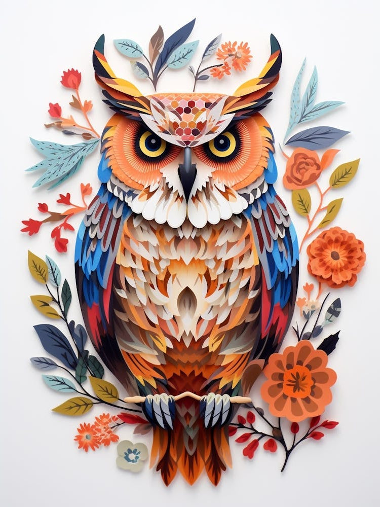 Scandinavian Bird Illustration Great Horned Owl 1