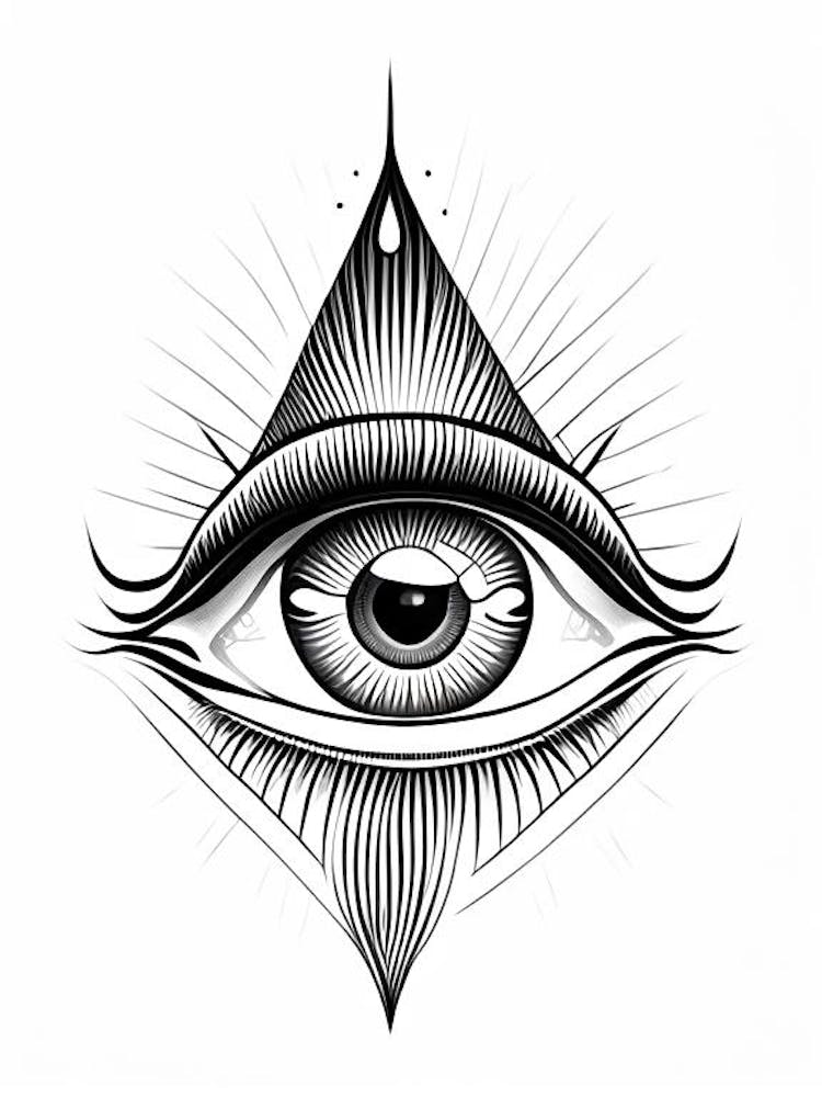 Intuition, Symbol, Third Eye Simple Black & White Illustration 3