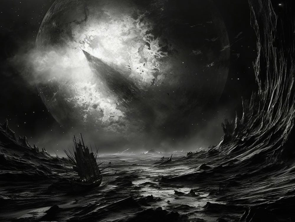 Interstellar Voyage Abstract Black And White 4