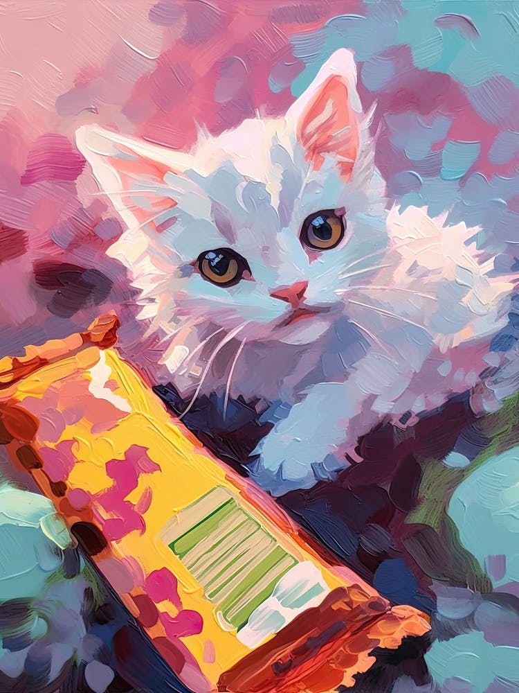 White Kitten Oil Painting 1