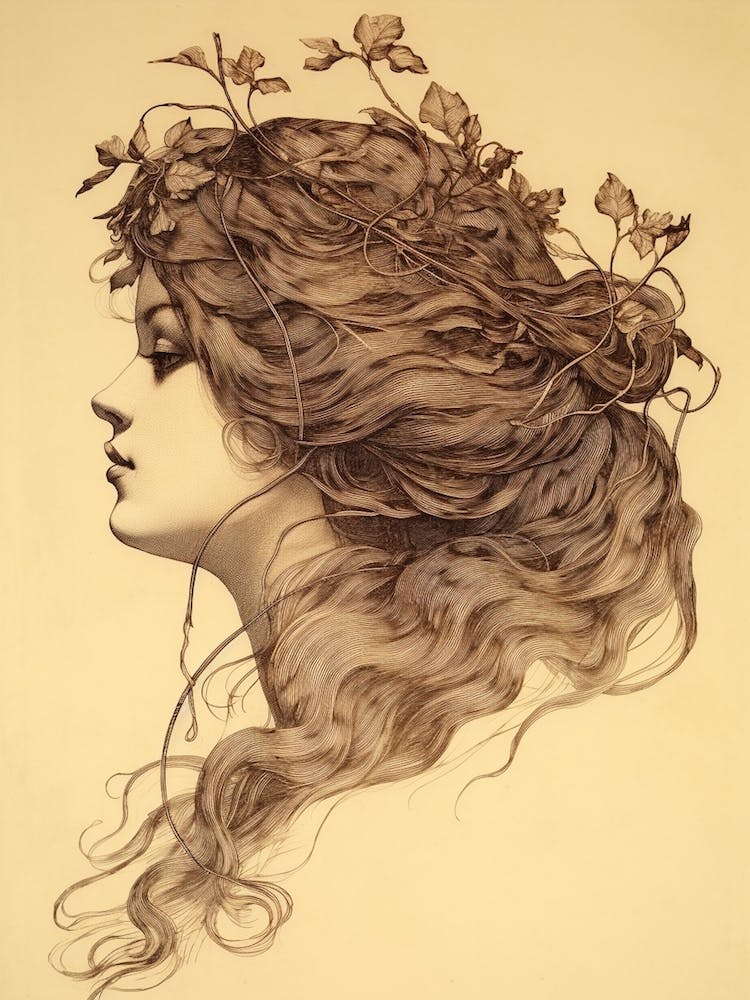 Vintage Sepia Nymph Drawing 3