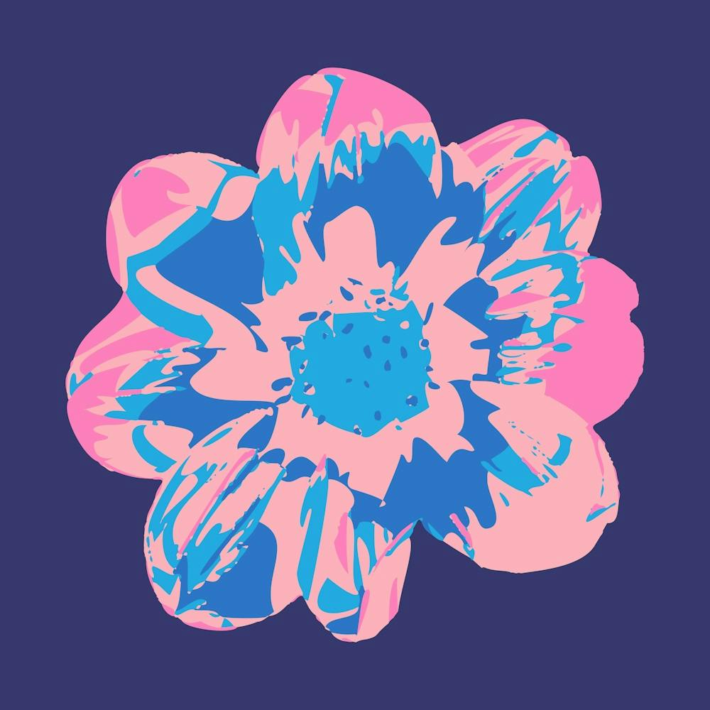 COSMIC COSMOS Single Abstract Floral Summer Bright Flower in Pale Pink Royal Blue on Dark Blue