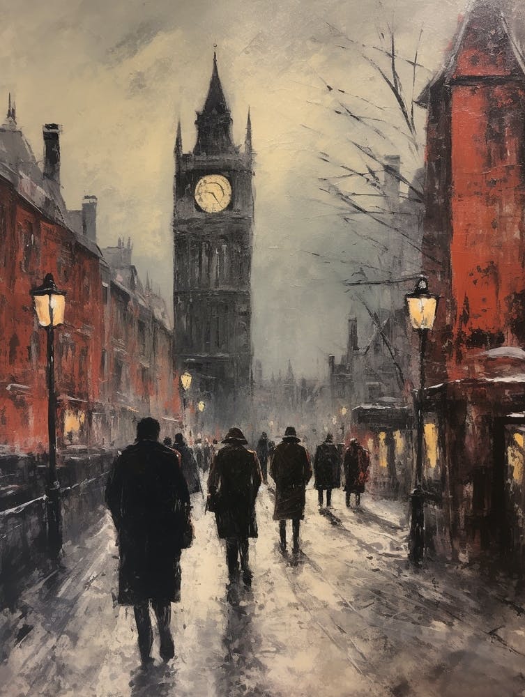 Vintage Winter Painting London England 1