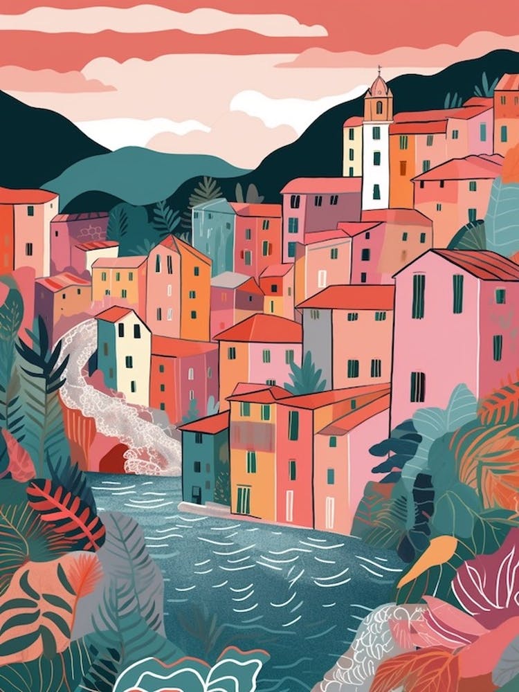 Cinque Terre 2, Italy Illustration
