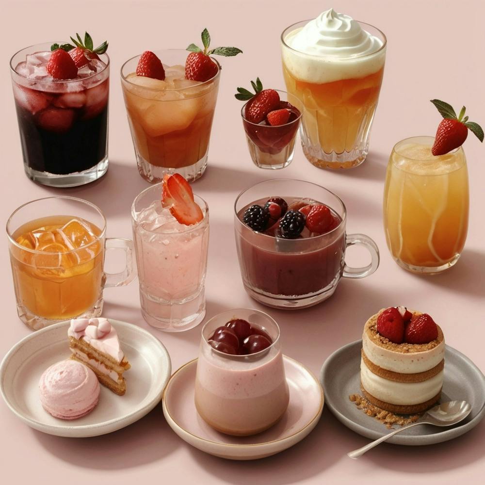 Standardgetränke kombiniert mit Essen und Desserts Ästhetik 2