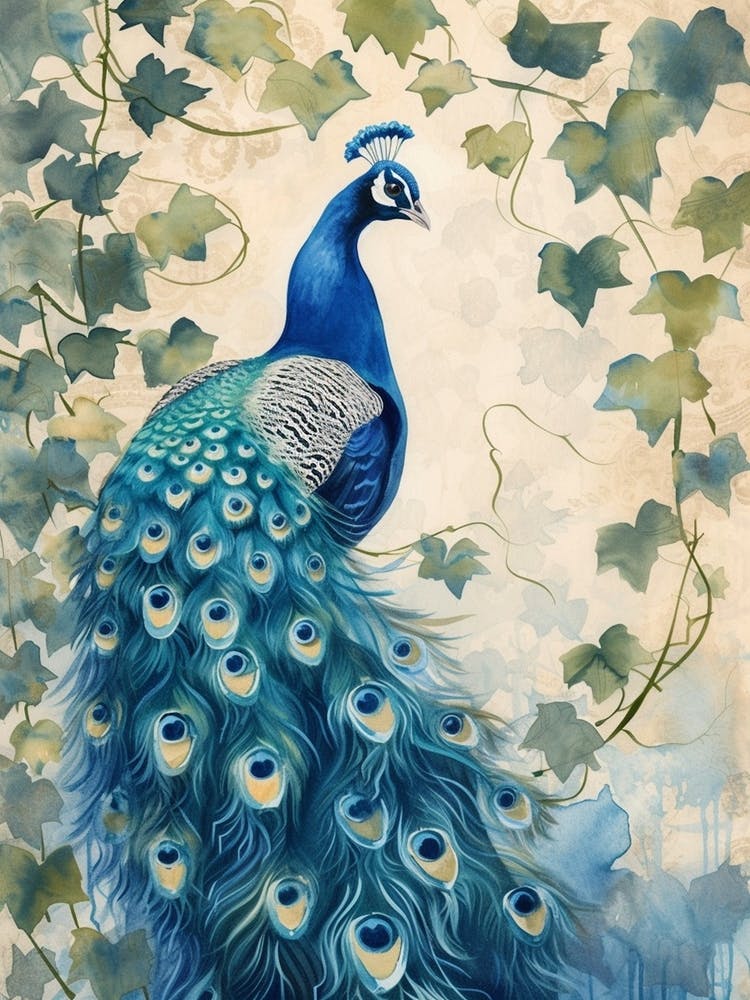 Watercolour Peacock With The Ivy
