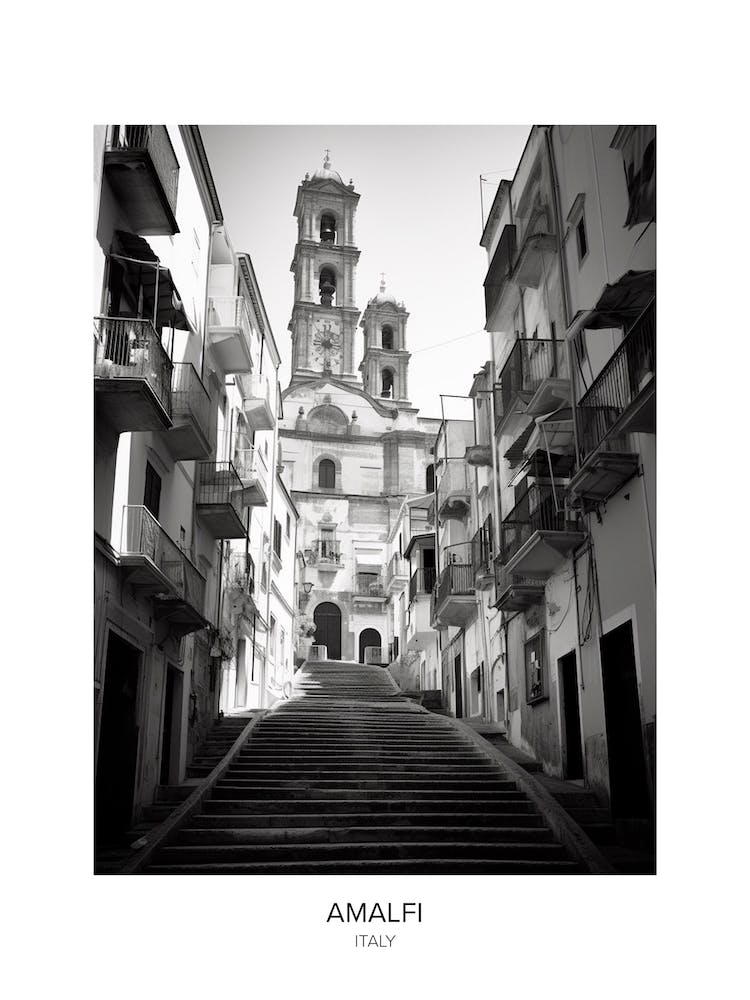 Poster Of Amalfi, Italy, Black And White Photo 3