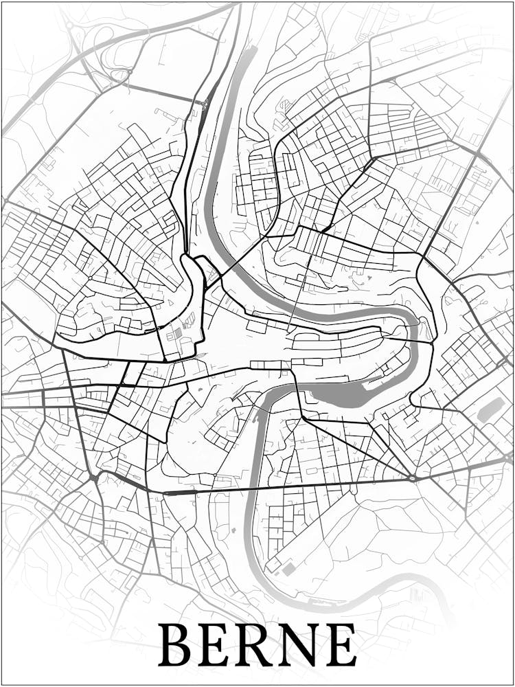 Berne, Suisse,, City Map, Black And White Fade Design