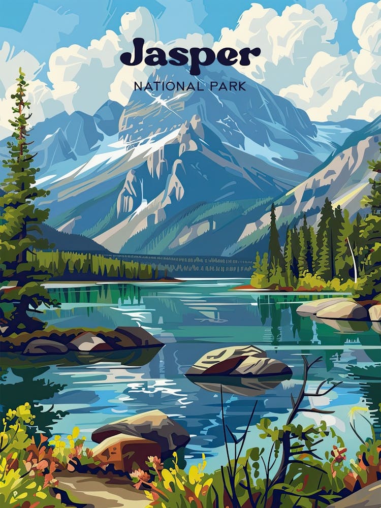 Jasper National Park Alberta Canada Travel Illustration