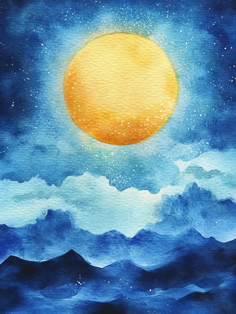 Abstract Full Moon Power Spiritual Energy Watercolor Painting