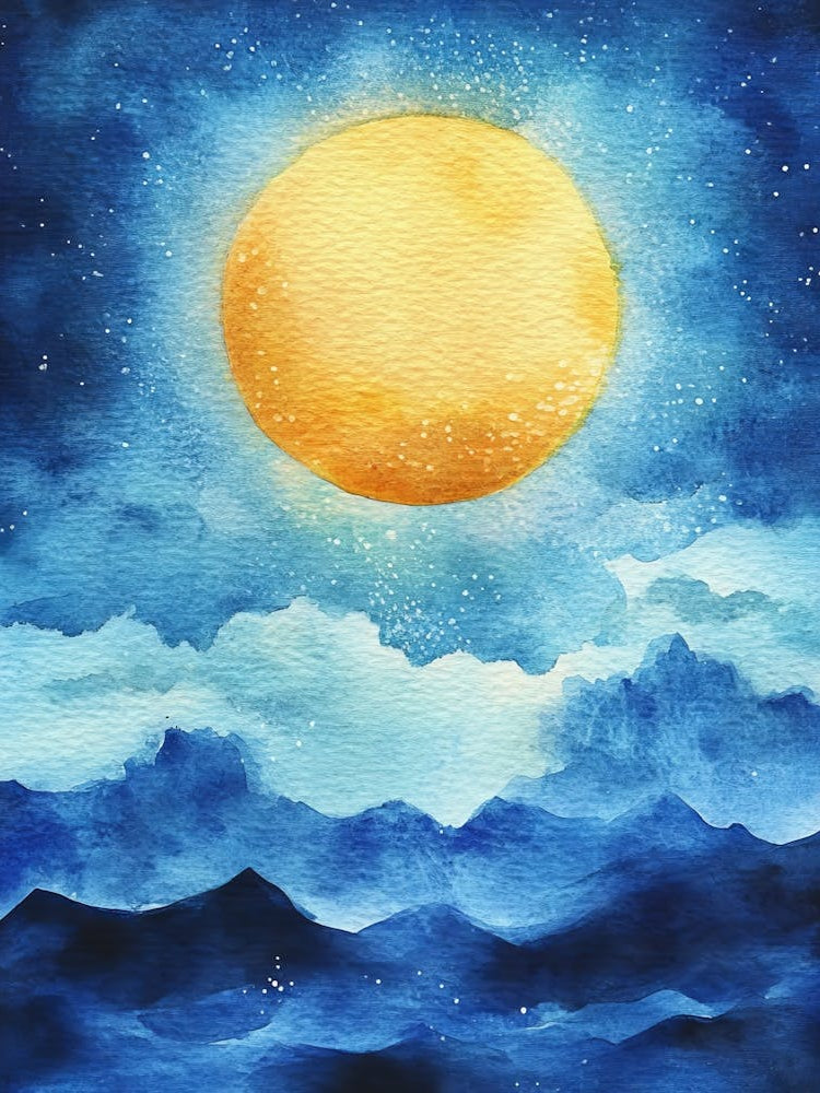 Abstract Full Moon Power Spiritual Energy Watercolor Painting