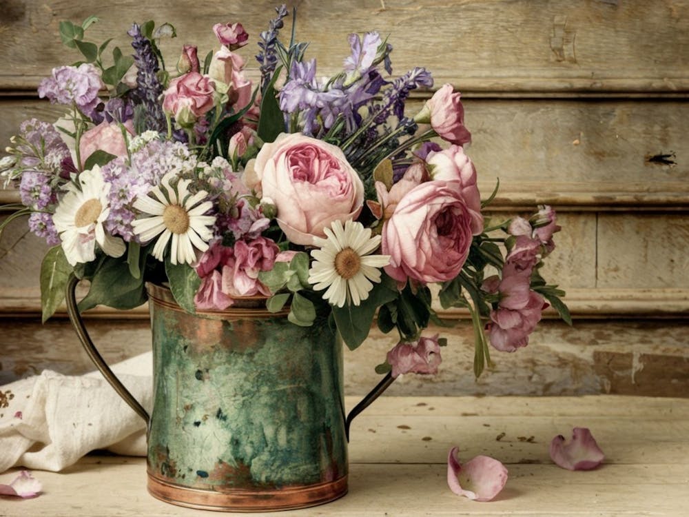Vintage Flowers In A Bucket