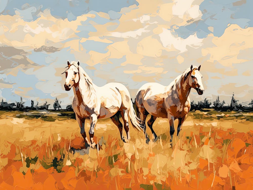 Horses Painting In Wyoming, Usa, Landscape 3