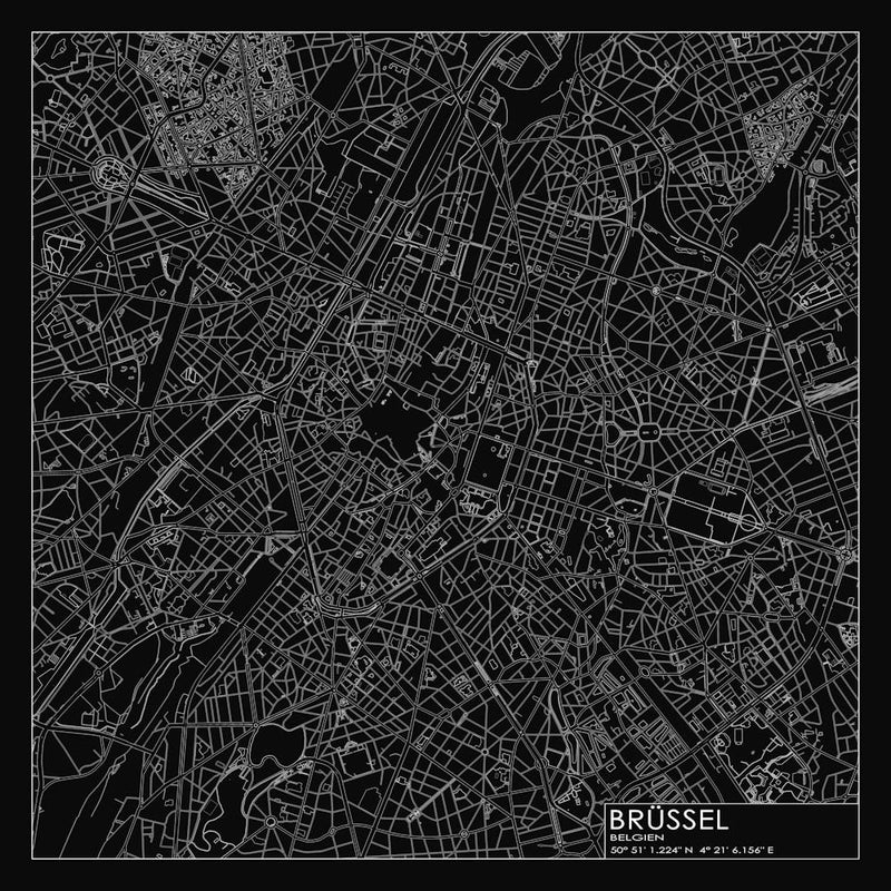 Brüssel Belgien Stadtkarte weiß auf schwarz Blaupausen-Design