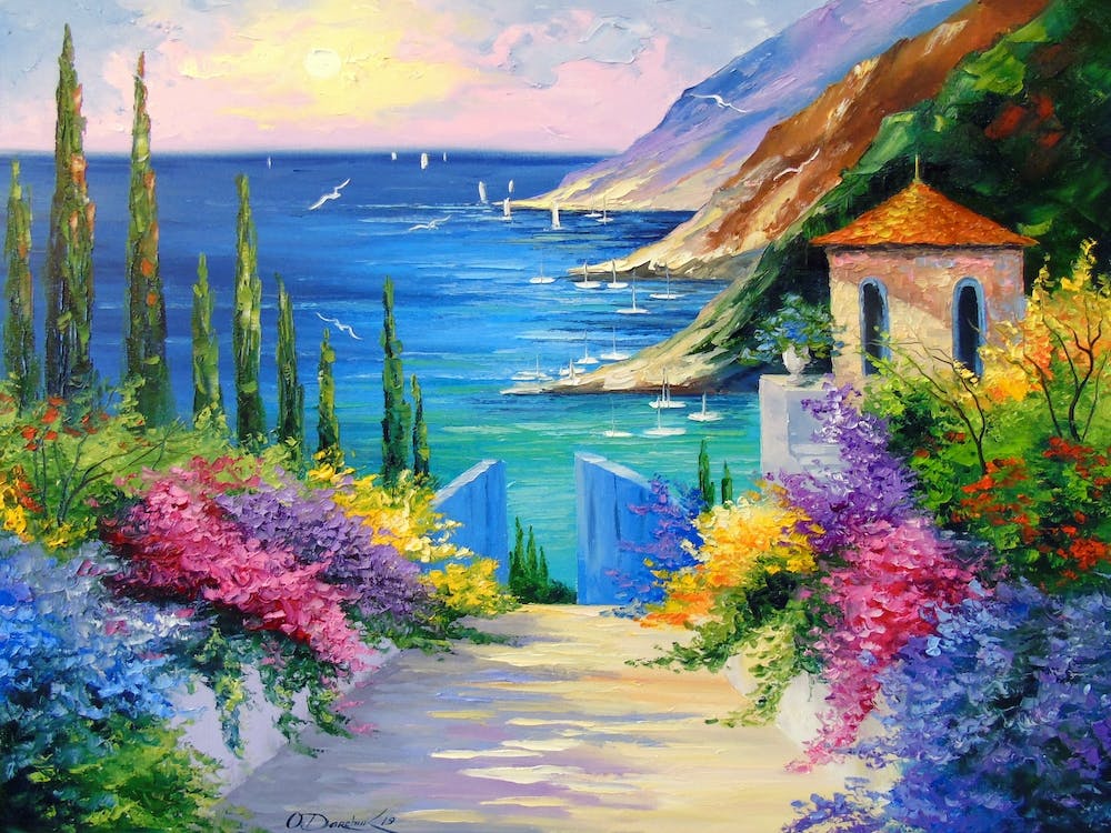 Blooming road to the sea