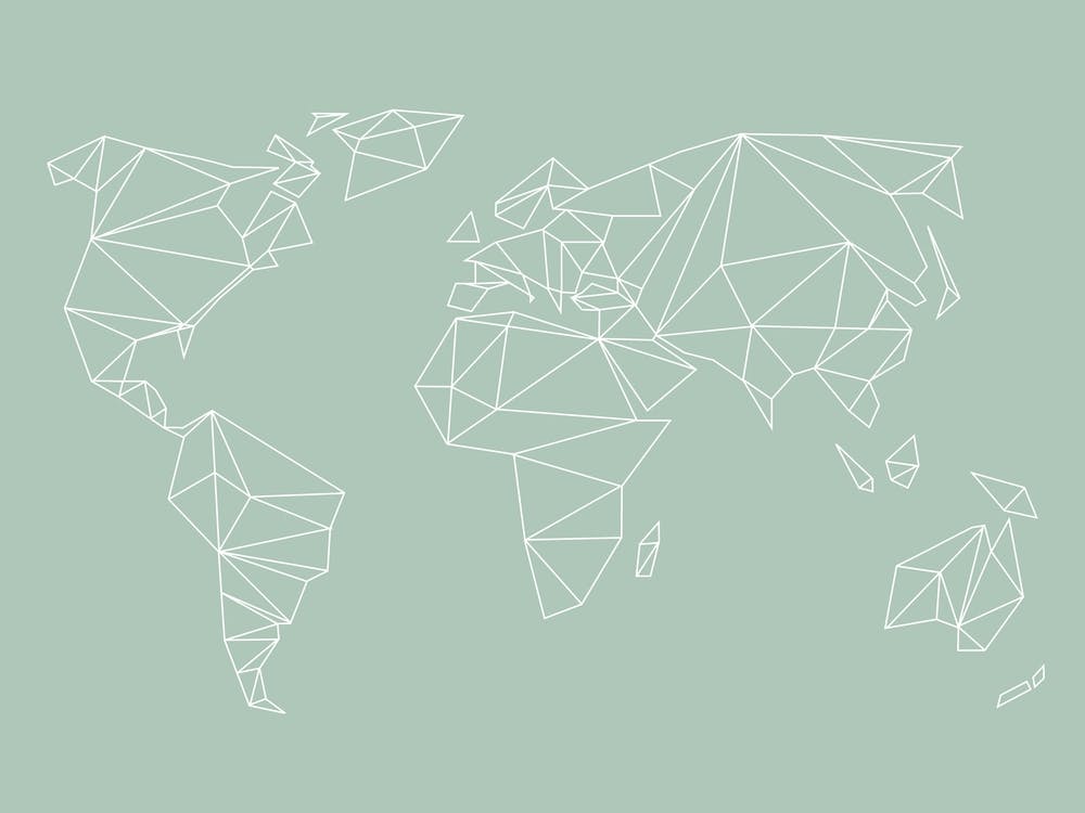 Geometrical World Map   Pastel Sage Green