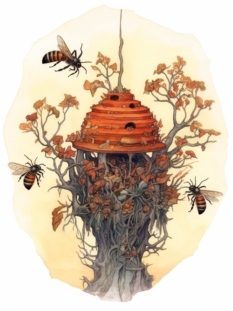 Blood Bee Beehive Watercolour Illustration 1