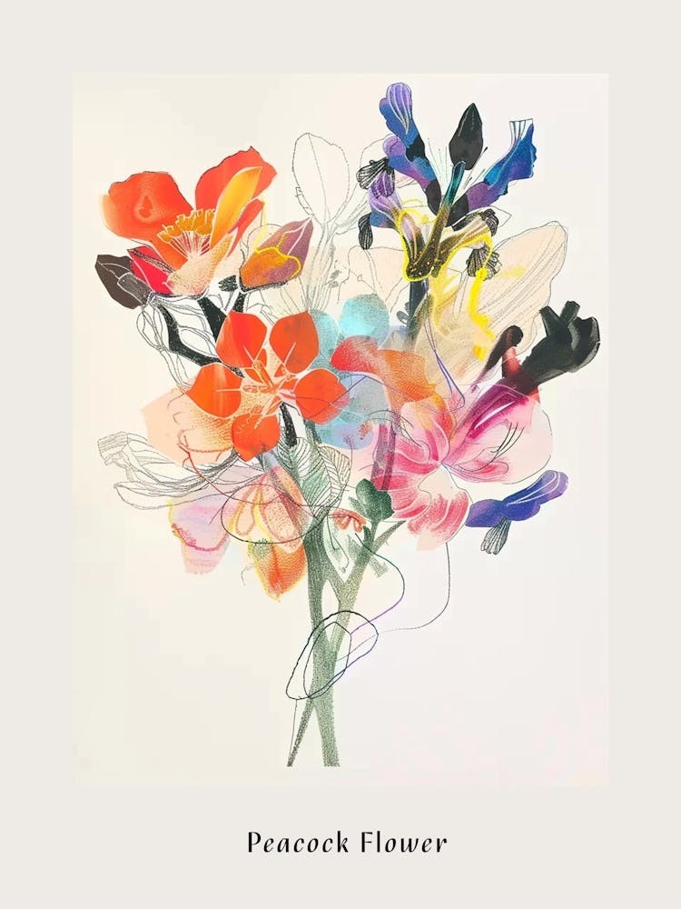 Affiche : Bouquet de Fleurs en Collage - Fleur de Paon 2