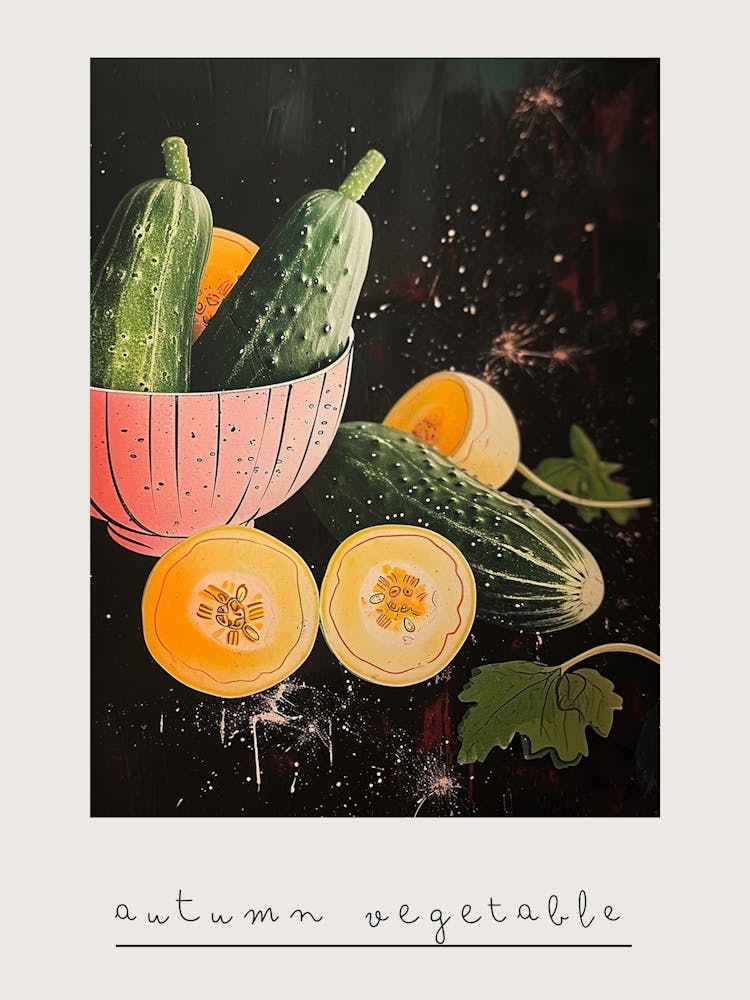 Courguette & Vegetables In A Bowl Art Deco Style Poster