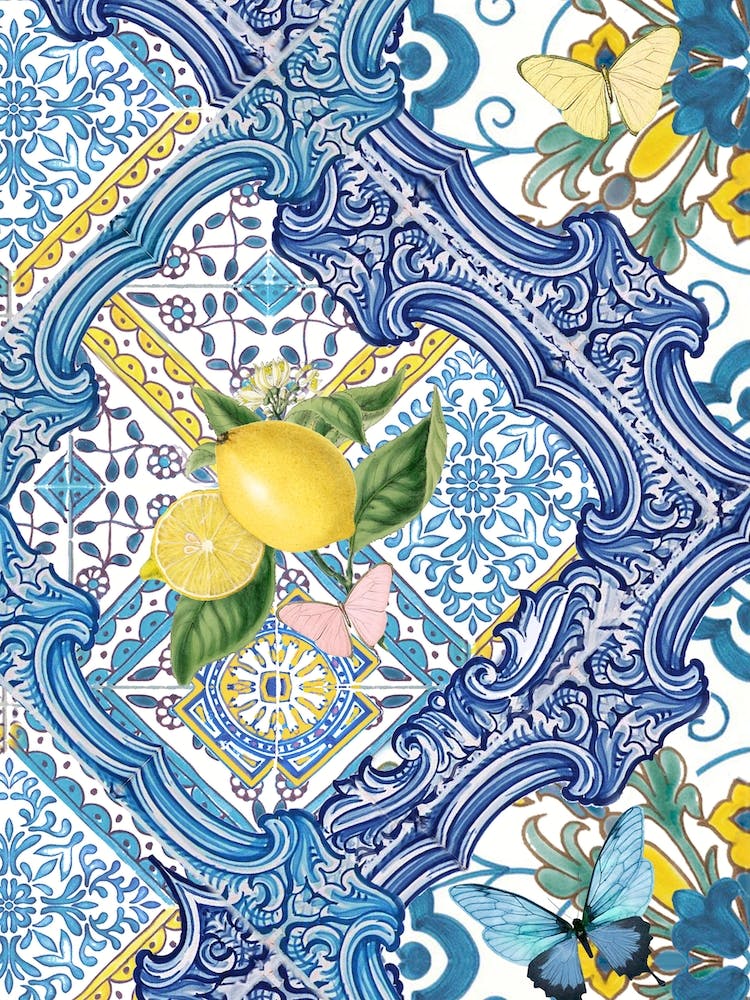 Mediterranean blue tiles and lemons