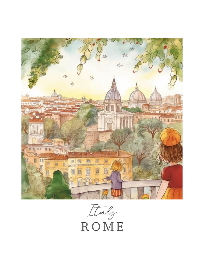 Italy, Rome Storybook 4 Travel Poster Watercolour