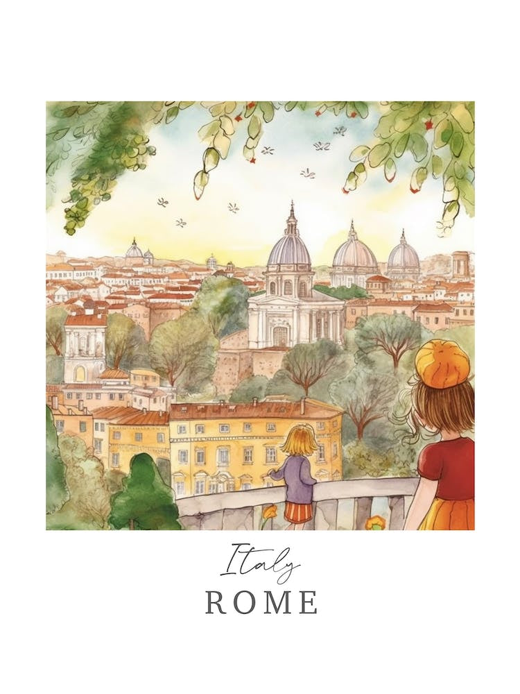 Italy, Rome Storybook 4 Travel Poster Watercolour