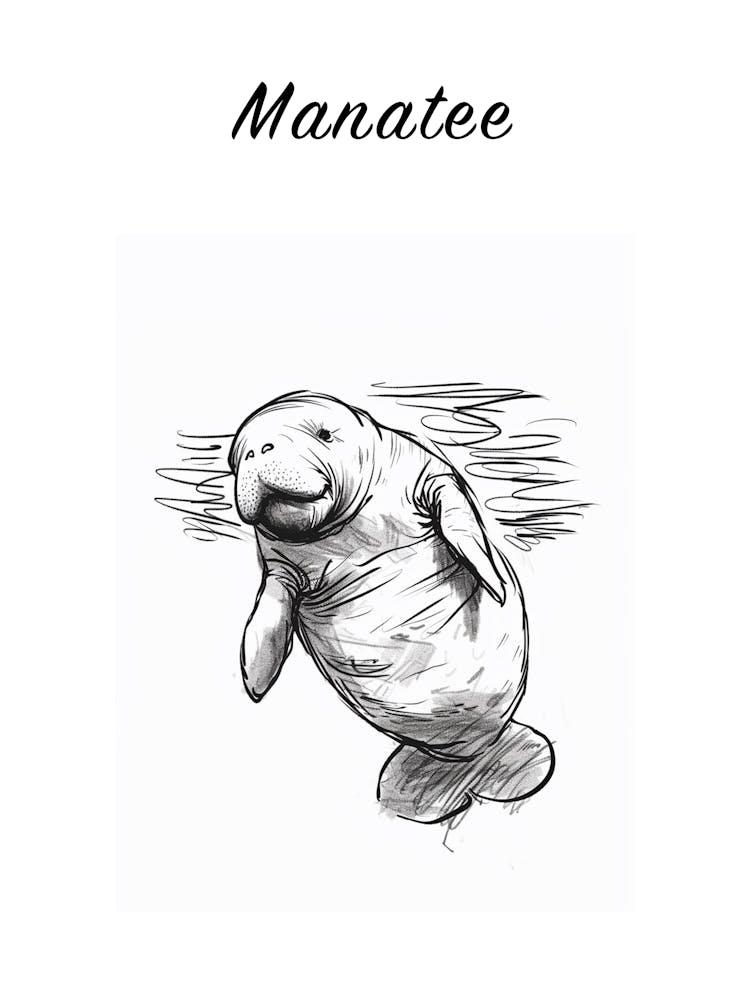 B&W Manatee Poster