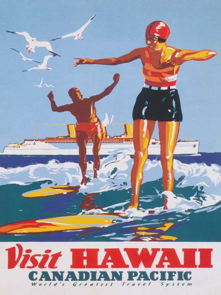 Hawaii Surfers Vintage Travel Poster 1